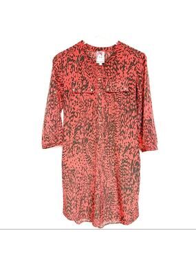 YOANA BARASCHI Dress Size 4 Button Orange/Red Animal Print Shirt Dress